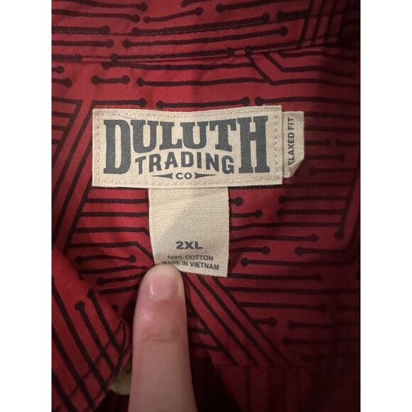 Duluth Trading Co. Short Sleeve Red Black Button Down Size 2XL 100% Cotton - Picture 2 of 4
